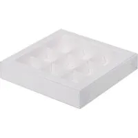 Коробка для конфет с пластиковой крышкой 155*155*30 мм (9) (белая)