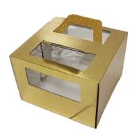 Коробка для торта 300x300x190 с ручками ЗОЛОТАЯ