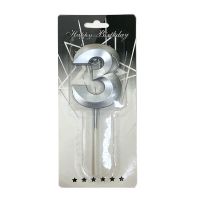 Свеча цифра "3" СЕРЕБРО 7см