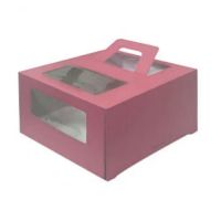 Коробка для торта 260x260x200 с оконом и ручками БОРДОВАЯ