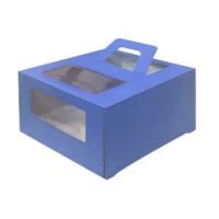 Коробка для торта 280x280x200 с оконом и ручками СИНЯЯ