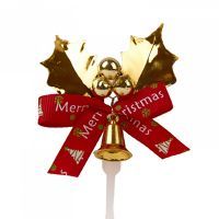 Украшение колокольчик "Merry Christmas" золотые листики с красным бантом