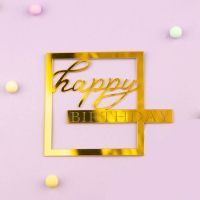 Украшение надпись для торта "Happy Birthday" в золотой рамке