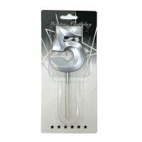Свеча цифра "5" СЕРЕБРО 7см