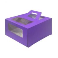Коробка для торта 240x240x200 с оконом и ручками ФИОЛЕТОВАЯ