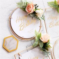 Топпер «Happy Birthday» в металличекой рамке (белый круглый, с цветами)