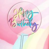 Топпер акриловый "Happy Birthday" прозрачный радужный