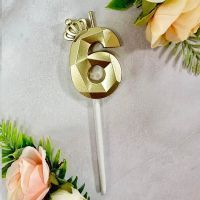 Свеча для торта, цифра 6 с короной (золото, 5,7 см)