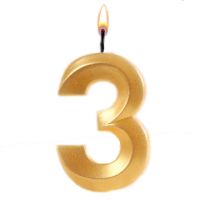 Свеча цифра "3" ЗОЛОТО 7см (c гранями)