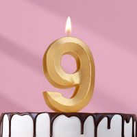 Свеча в торт  "Грань", цифра 9, золотой металлик, 6,5 см 