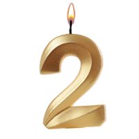 Свеча цифра "2" ЗОЛОТО 7см (c гранями)