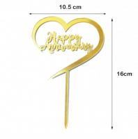 Топпер акриловый Happy Anniversary в сердце Золото