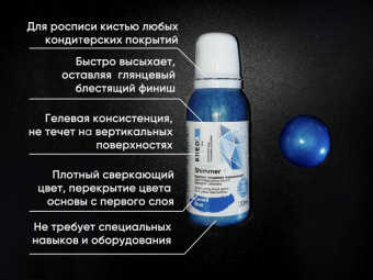 Shimmer 06 синий, краска мерцающая пищевая 3